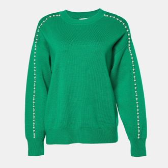 Sandro Green Embellished Knit Sweater