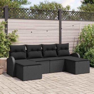 vidaXL Vidaxl - Conjunto De Sof&aacute; De Jard&iacute;n Con Coj&iacute;n 6 Pcs Negro Polirat&aacute;n