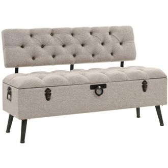 vidaXL Banco De Almacenaje Con Respaldo Tela Color Crema 110 Cm Vidaxl