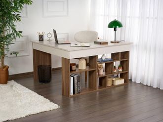 Vente-Unique Scrivania angolare con scomparti Beige e Marrone scuro naturale - LILEUL