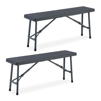 Relaxdays Relaxdays - Juego 2 Bancos De Jard&iacute;n, Plegables, Pl&aacute;stico, Acero, Asiento Camping, Balc&oacute;n, 42x100x25 Cm, Gris