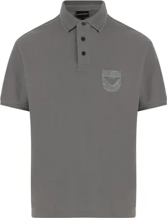 Emporio Armani Polo in Cotone con Logo - - Tops - Uomo - Grigio - L