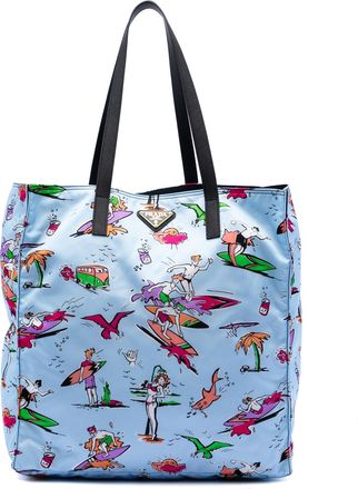 Prada Pre-owned Womens Tessuto Stampato Surf Tote - Light Blue Textile - One Size
