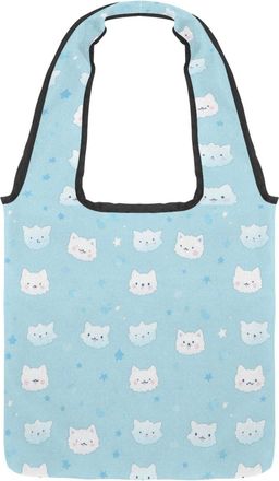 Generic Cute Cartoon Kitten Reversible Canvas Shoulder Tote - Double-Sided Print, 12oz Cotton, 27cm Drop, Fold-Flat Bag for Travel, Shopping, Street Outings