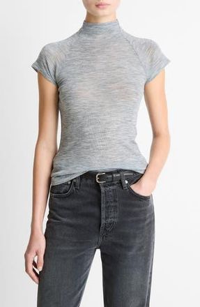 Vince Wool Raglan Cap-Sleeve Mock-Neck Top in Heather Thistle at Nordstrom Rack, Size X-Large