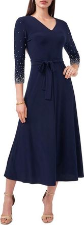 Chaus Embellished Tie Waist Midi Dress in Navy at Nordstrom, Size Small