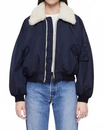 Re/Done Shrunken Bomber Jacket In Navy Blue
