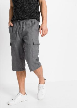 Bonprix Cargobermudas BONPRIX, Herren, Gr. 46, N-Gr, rauchgrau, Web, Obermaterial: 55% Leinen, 45% Baumwolle, regular fit, Hosen Cargobermudas, aus Leinen, Re