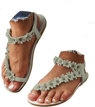 Generic Sliders Women Summer Flat Comfortable Sliders Women Toe Separator Elegant Beach Strappy Sandals Flops Feet Leather Orthopaedic Slippers With Flowers M