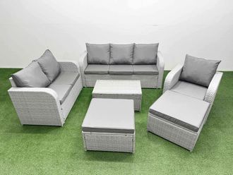 Fimous Patio PE Wicker 8 Seater Outdoor Rattan Furniture Sofa Sets w/ Rectangular Coffee Table Reclining Chair Loveseat Sofa 3 Seater Sofa 2 Big