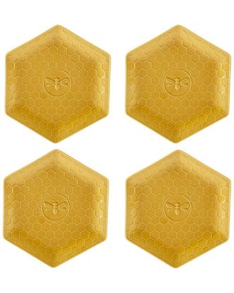 Certified International French Bees Set Of 4 Embossed Honeycomb Dinner Plates