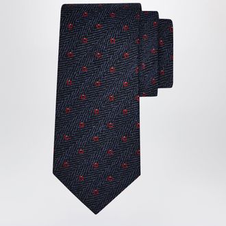 Ferragamo Navy Blue/Red Gancini Chevron Tie