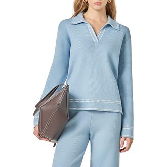 English Factory Stich Detail Long Sleeve Polo in Slate Blue at Nordstrom, Size X-Small