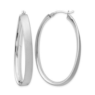 Diamond2Deal Sterling Silver Satin Oval Shape Hoop Earrings