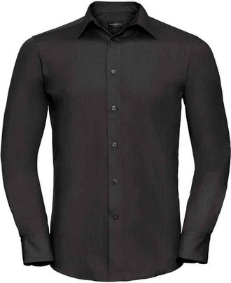 Russell Athletic Russell Collection Heren Polycotton Easy-Care Formeel Overhemd met Lange Mouwen (Zwart)