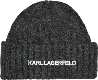 Karl Lagerfeld K/Essential Beanie - Dames - Hoeden - Grijs - ONE Size - Wol - Accessoires