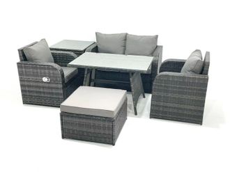 Fimous Outdoor Garden Furniture Set with Reclining Chair Side Table Big Footstool in Dark Grey