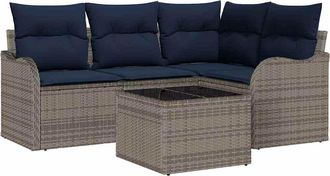 vidaXL Conjunto De Sof&aacute; De Jard&iacute;n Gris Rat&aacute;n Sint&eacute;tico Vidaxl