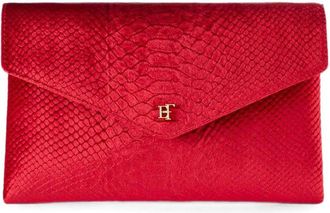 Elisabetta Franchi Red Crocodile-Effect Faux Leather Clutch Bag