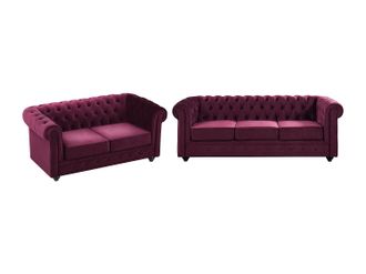 Vente-Unique Sof&aacute;s Chesterfield de terciopelo morado de 3 plazas y 2 plazas