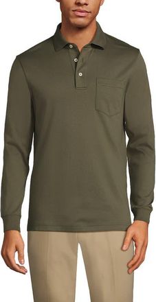 Lands End Long Sleeve Cotton Supima Polo Shirt with Pocket in Forest Moss at Nordstrom, Size Xx-Large