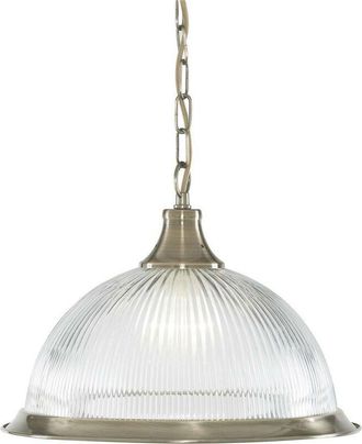 Searchlight Searchlight American Diner - 1 Light Dome Ceiling Pendant Antique Brass, Ribbed Glass, E27