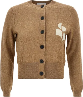 Isabel Marant M&eacute;lange Knit Cardigan with Intarsia Logo