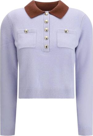 Self Portrait Contrast Kraag Sweater Elegante Preppy Stijl - Dames - Ronde hals truien - Blauw - M - Wol - Truien & Vesten