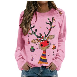 Generic Christmas Sweatshirt For Women Ladies Christmas Jumpers Cute Reindeer Print Sweatshirt Loose Funny Xmas Jumpers Long Sleeve Crewneck Shirt Ladies Fash