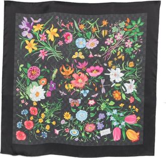 Gucci Black Flora Printed Scarf