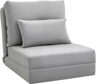 HOMCOM Homcom Sof&aacute; Cama Individual Plegable, Sof&aacute; Cama, Tapizado En Lino, Con Respaldo Ajustable 5 Posiciones, 1 Almohada, Para Dormitorio, Gris Claro