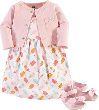 Hudson Baby Cotton Dress, Cardigan and Shoe Set in Ice Cream at Nordstrom, Size 12-18M