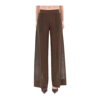 Circus Hotel Sparkly Knit Wide-Leg Pants - Dames - Wijde Broeken - Bruin - L - Broeken