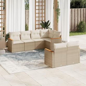 vidaXL Vidaxl - Set Sof&aacute;s De Jard&iacute;n 7 Piezas Y Cojines Rat&aacute;n Sint&eacute;tico Beige