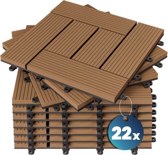 Deuba Piastrelle Da Giardino In Wpc Mattonelle 30x30cm Sauna Patio Terrazza Esterno 22x Mosaico Terracotta
