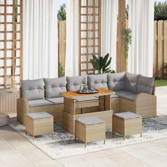 vidaXL Conjunto De Sof&aacute; De Jard&iacute;n Con Coj&iacute;n 10 Pcs Beige Polirat&aacute;n Vidaxl