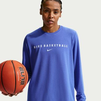 Nike Womens Dri-FIT Long-Sleeve Warm-Up Basketball Top in Blue | IO1355-570
