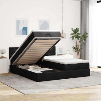 vidaXL Estructura De Cama Otomana Con Colchones Tela Negra 180x200cm Vidaxl