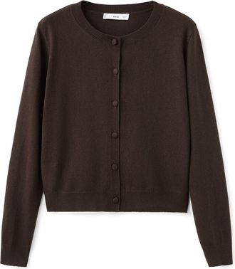 Mango Covered Button Crewneck Cardigan in Chocolate at Nordstrom, Size Large