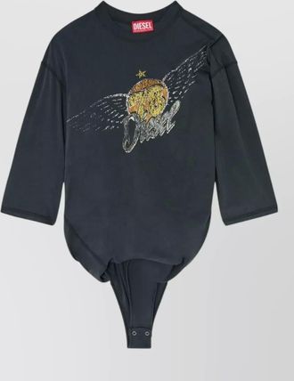 Diesel cotton draped asymmetric graphic-print short-sleeve bodysuit