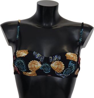 Dolce & Gabbana Black Seashells Print Women Swimwear Bikini Womens Tops