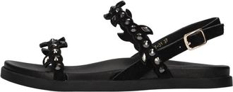 Emanuelle Vee Platte Su&egrave;de Sandalen met Strass - Dames - Sandalen - Zwart - 38 EU - Su&egrave;de - Schoenen