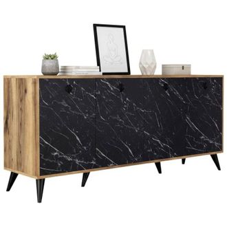 Dmora Credenza Ernie, Buffet da soggiorno, Madia da salotto, Dispensa da cucina, 180x45 h80 cm, Noce e Grigio - Dmora