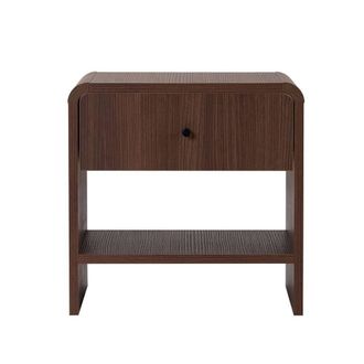Calicosy Bedside Table With 1 Drawer & 1 Niche With Rounded Edges, 45 Cm Wid in Walnut