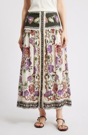 Farm Rio Rococo Floral Midi Skirt in Rococo Flowers Cream at Nordstrom, Size Large