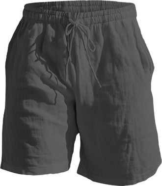 Generic Mens Light Breathable Shorts - Mens Elasticated Waist Linen Shorts Loose Casual Linen Shorts With Pockets Solid Color Drawstring Joggers Shorts Beach 