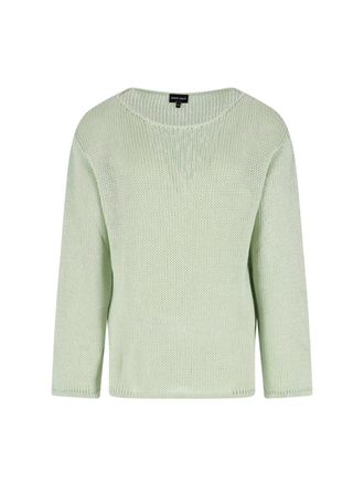 Giorgio Armani Green Round Neck Linen Blend Sweater