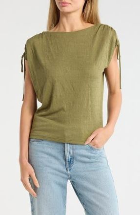 Max Studio Ruched Shoulder Textured Knit Top in Sage at Nordstrom Rack, Size X-Large