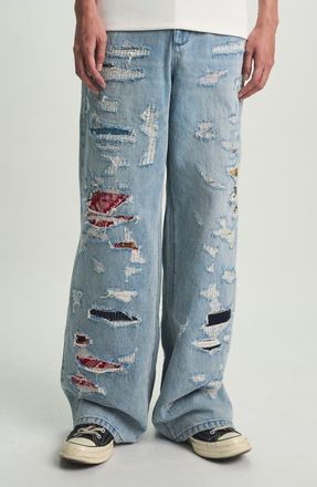 Rta Franco Rip & Repair Wide Leg Jeans in Frayed Indigo at Nordstrom, Size 33
