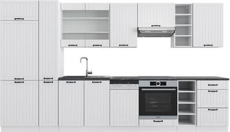 Vicco Mueble De Cocina Fame-line, Casa De Campo Blanca/blanca, 355 Cm Con Armario Alto, Sin Encimera